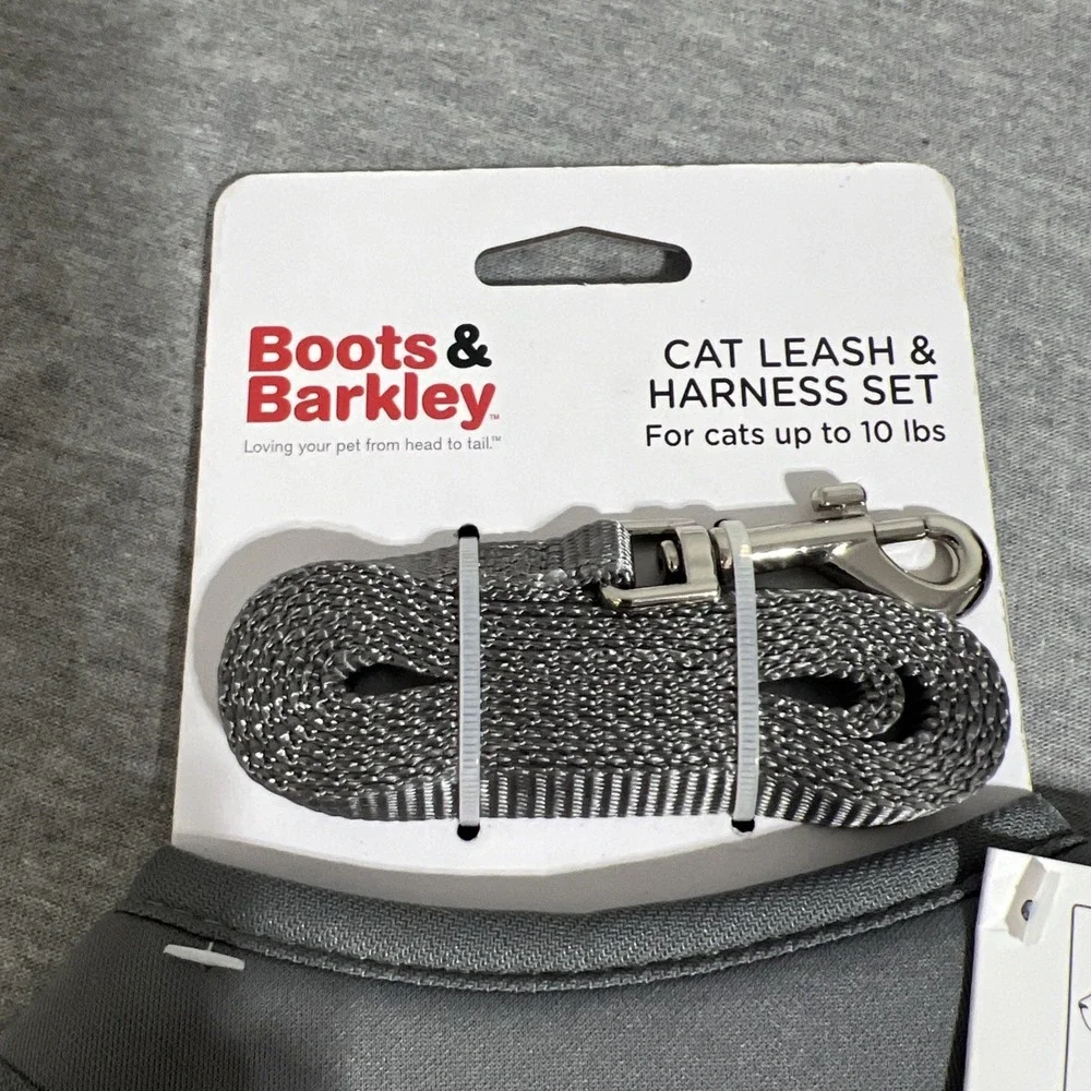 Boots & Barkley Cat Leash & Harness Set For Cat Up To 10 LBS Gray Adjustable New